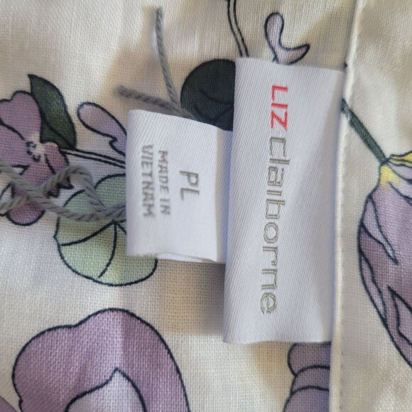 Liz Claiborne Womens Floral Button-Up Shirt Pastel Purple & Yellow Linen/Cotton - Picture 5 of 7